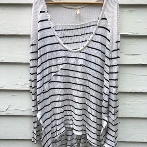 Free People Striped Deep Scoop Neck Long Sleeve